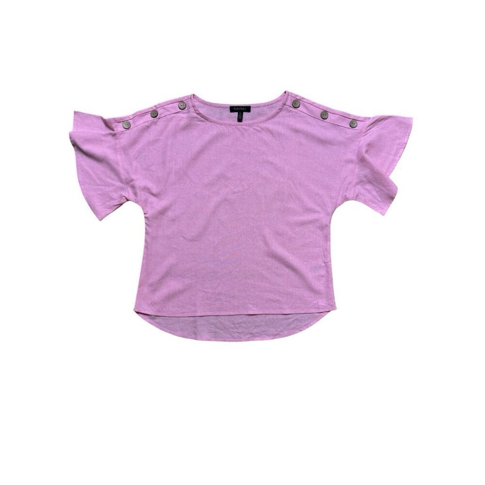 Ellen Tracy Pink Linen Blend Button Shoulder Blouse Top Women L